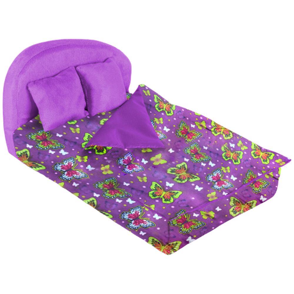 Мебель мягк. Кровать,2 подушки,одеяло "Бабочки на фиолетовом" с фиолетовым плюшем НМ-003-34