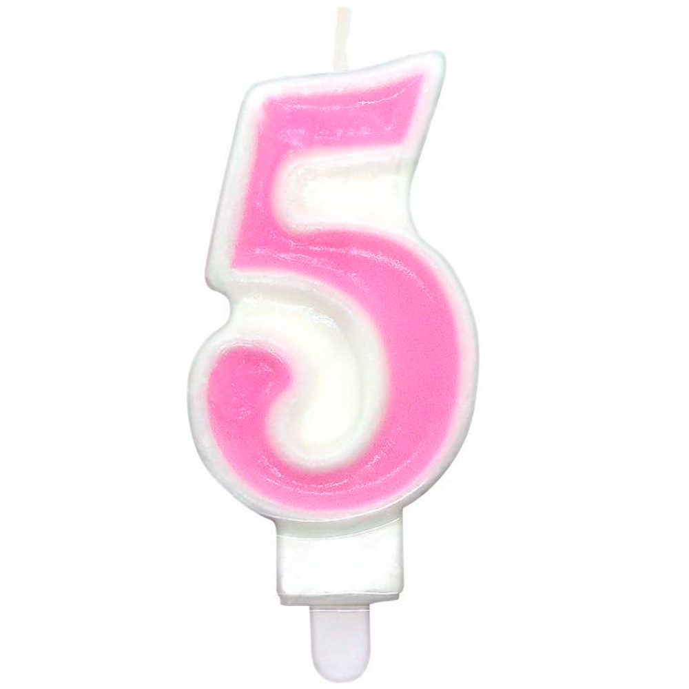 Свеча для торта Цифра "5" Веселая вечеринка розовый L0285-P