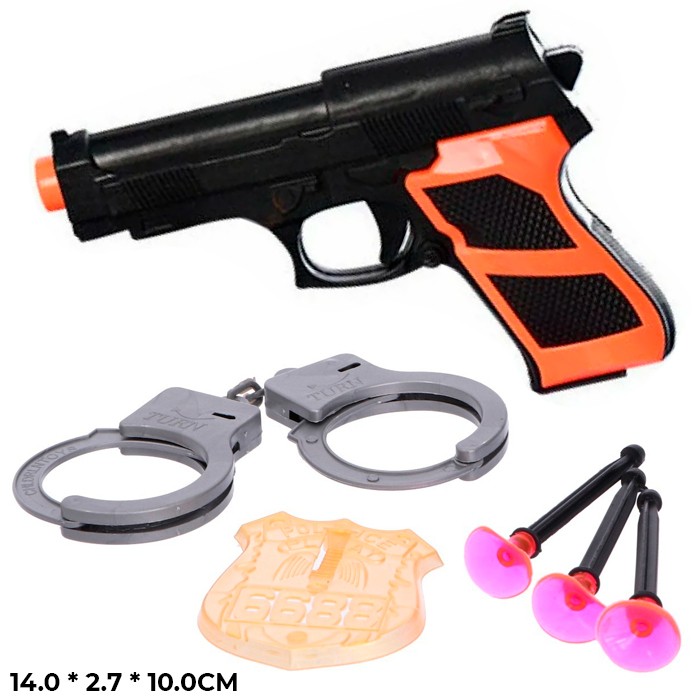 Набор оружия 2145271 пистолет с безопасными пулями, наручники и жетон в пак.