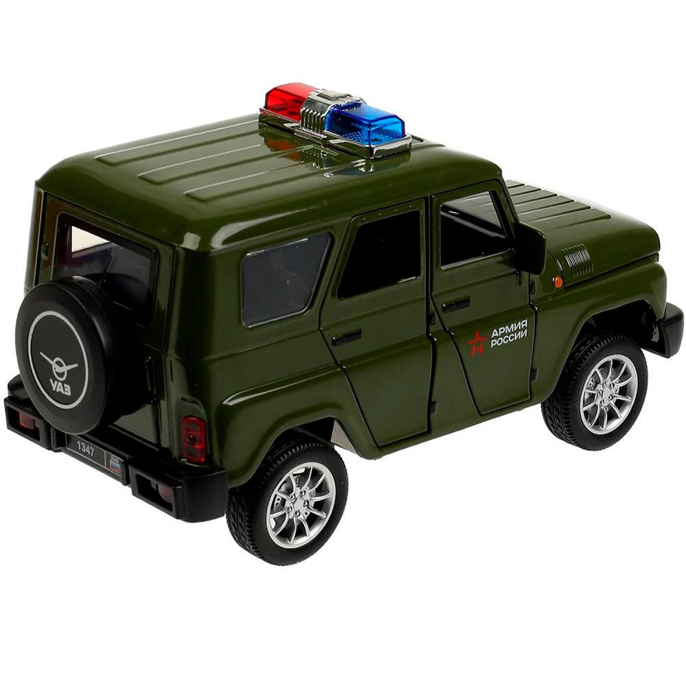 Модель HUNTER-124SL-GNAR UAZ ХАНТЕР АРМИЯ РОССИИ 17 см, двер, инер, зел, Технопарк в коробке