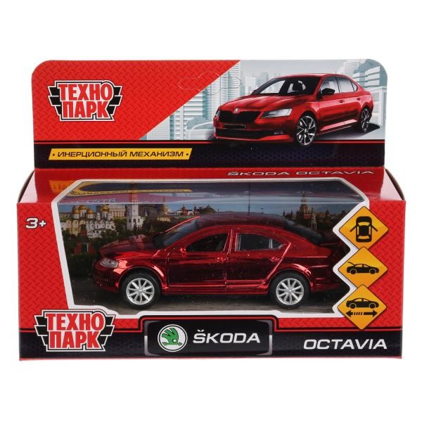 Модель OCTAVIA-RD-CH Skoda Octavia хром красный Технопарк  в коробке