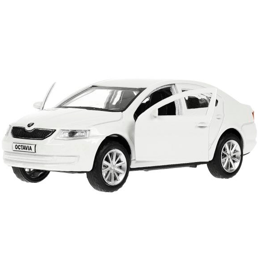 Модель OCTAVIA-12-WH SKODA OCTAVIA 12 см, двери, багаж, инерц. белый Технопарк  в коробке