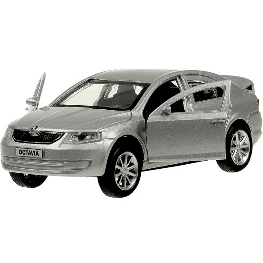 Модель OCTAVIA-12-SR SKODA OCTAVIA 12 см, двери, багаж, инерц. серебристый Технопарк  в коробке